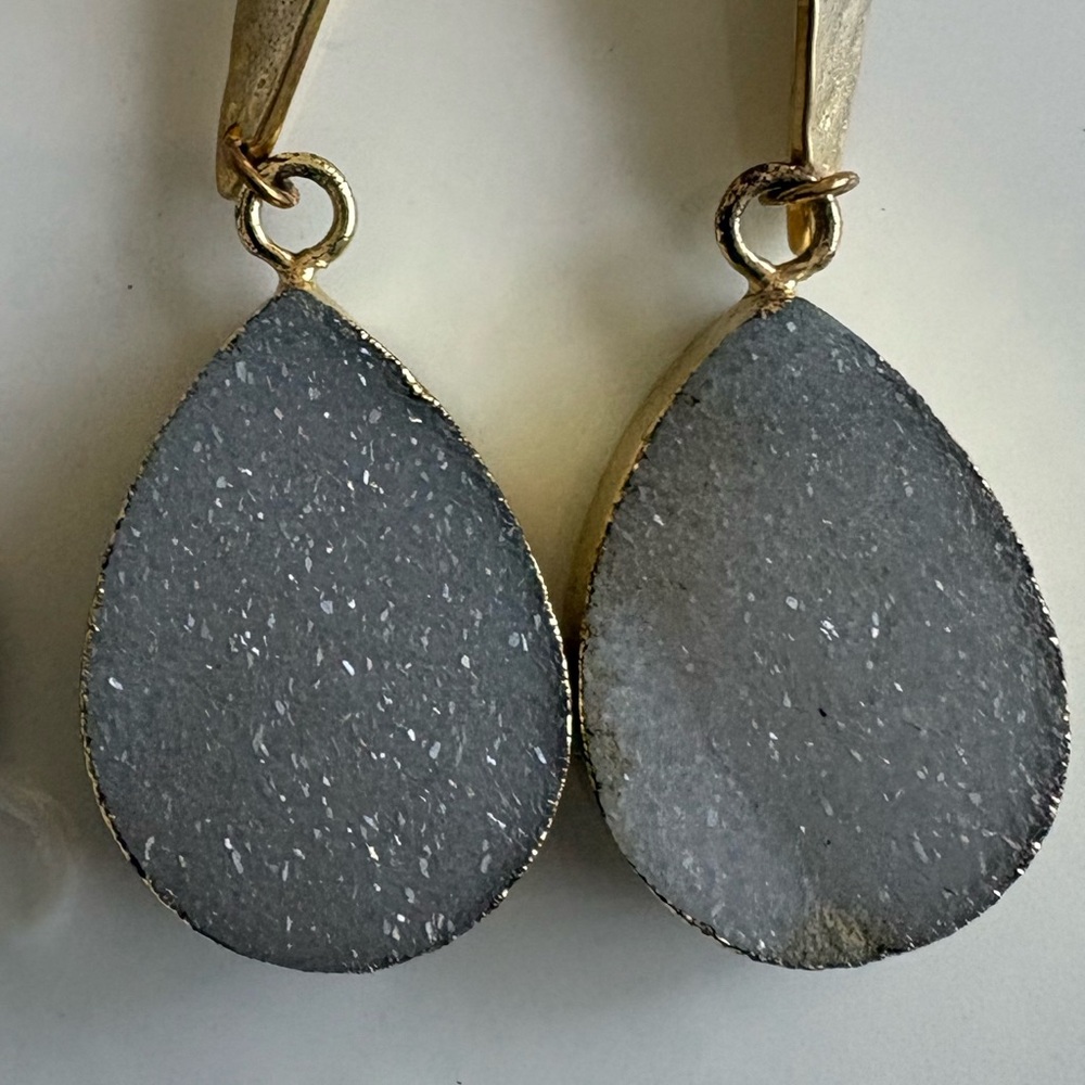Natural Crystal Earrings with gold tone metal accents